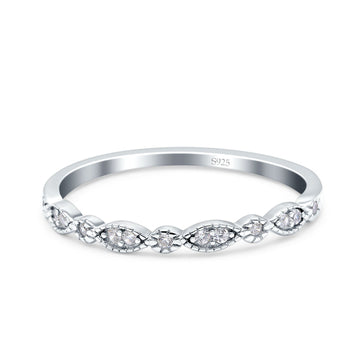 Half Eternity Ring Wedding Round Simulated Cubic Zirconia 925 Sterling Silver (2mm)